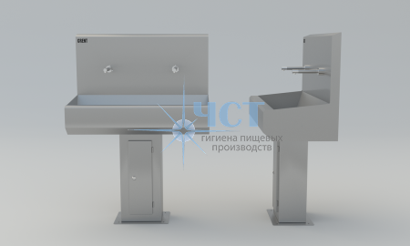 Умывальник 2 - Секционный на стойке GRENT - S – 02 (без локтевого дозатора)
