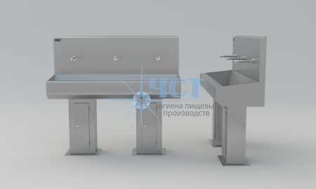 Умывальник 3 - Секционный на стойке GRENT - S – 03 (без локтевого дозатора)